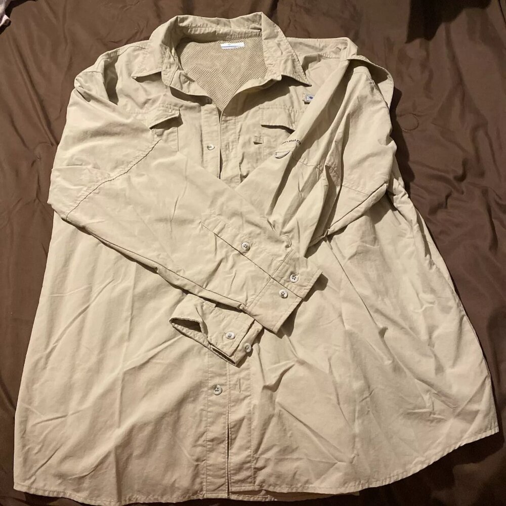 Columbia PFG Men's Tan Long Sleeve Button Front Collared Shirt Size XXL
